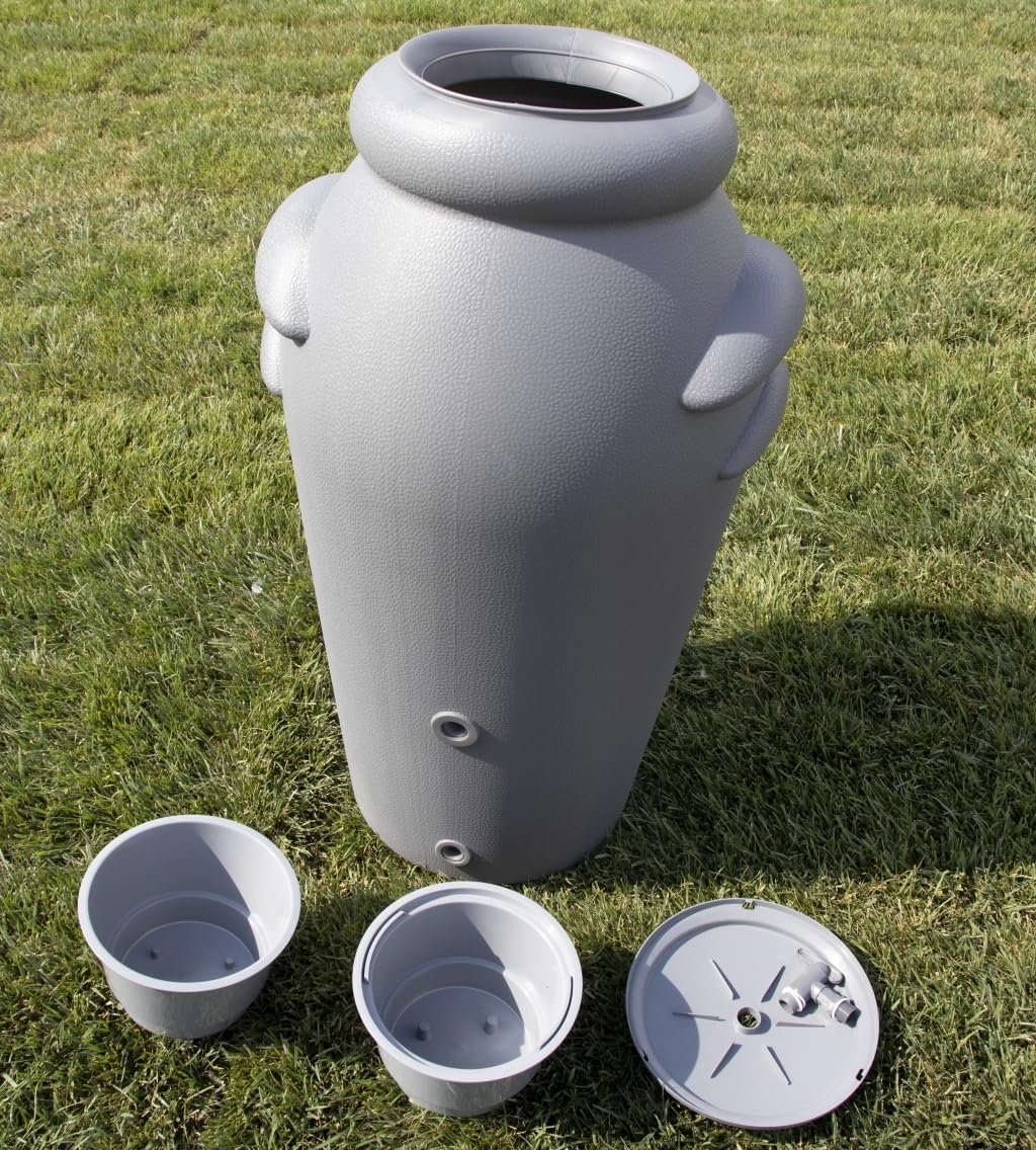 F & R Regenwassertonne 200 Liter, UV-, Korrosions- und Frostbeständige Regentonne, Regenbehälter mit Abdichtendem Deckel & Wasserhahn, Regenfass, Regenwassersammler, Grau - Image 4